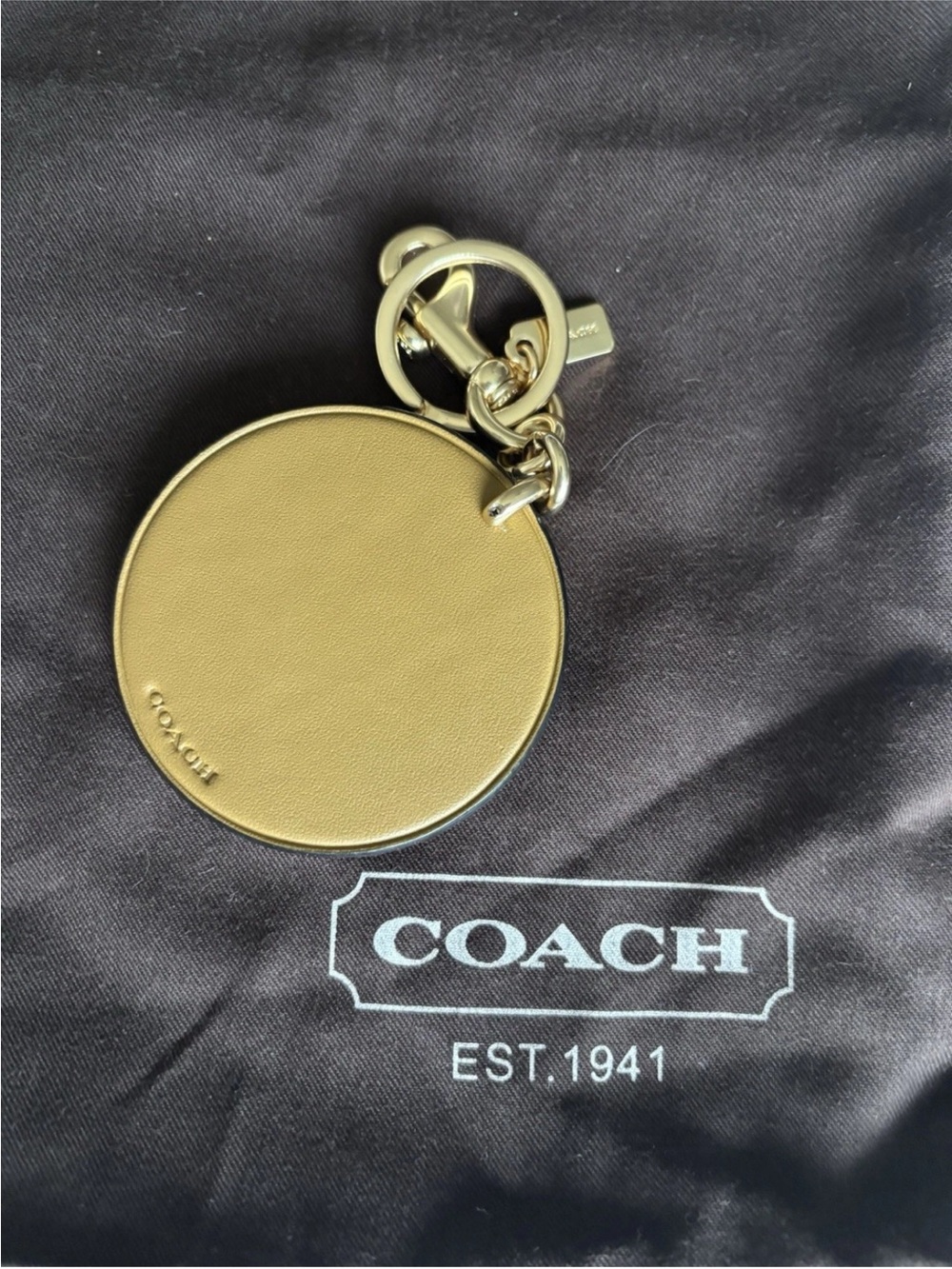 Coach Gold-Tone Round Leather Key Fob - Picture 2 of 2